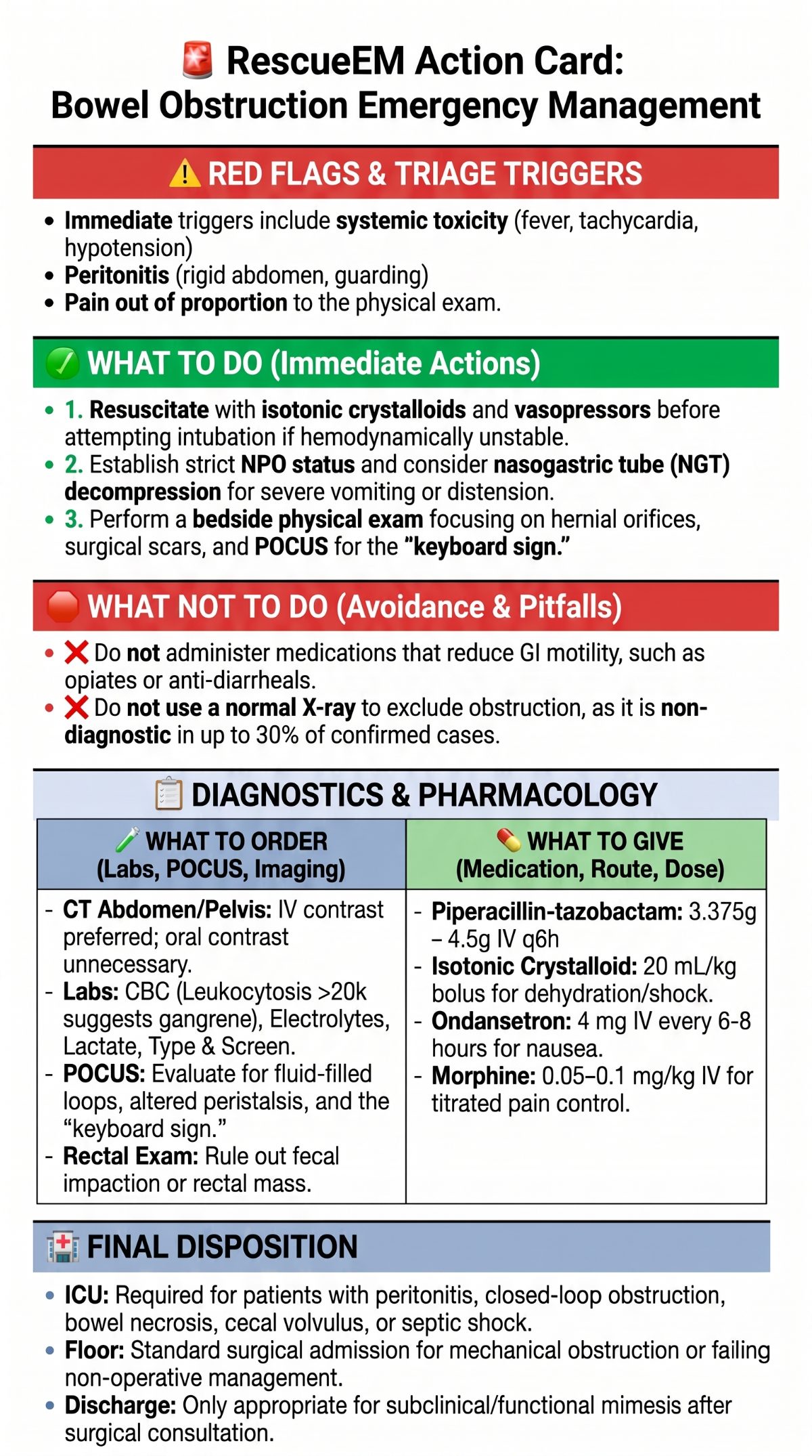 Bowel Obstruction Emergency Management Card