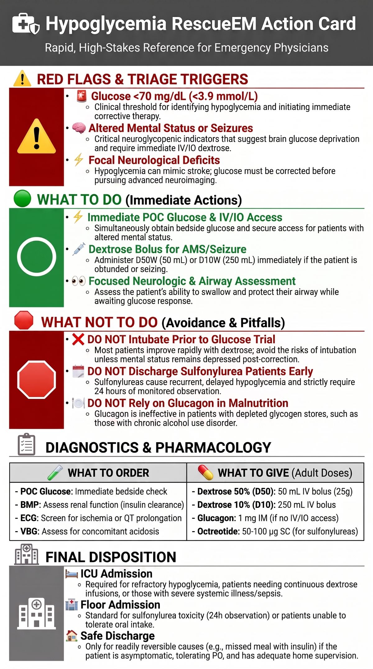 Hypoglycemia Emergency Physician Action Card