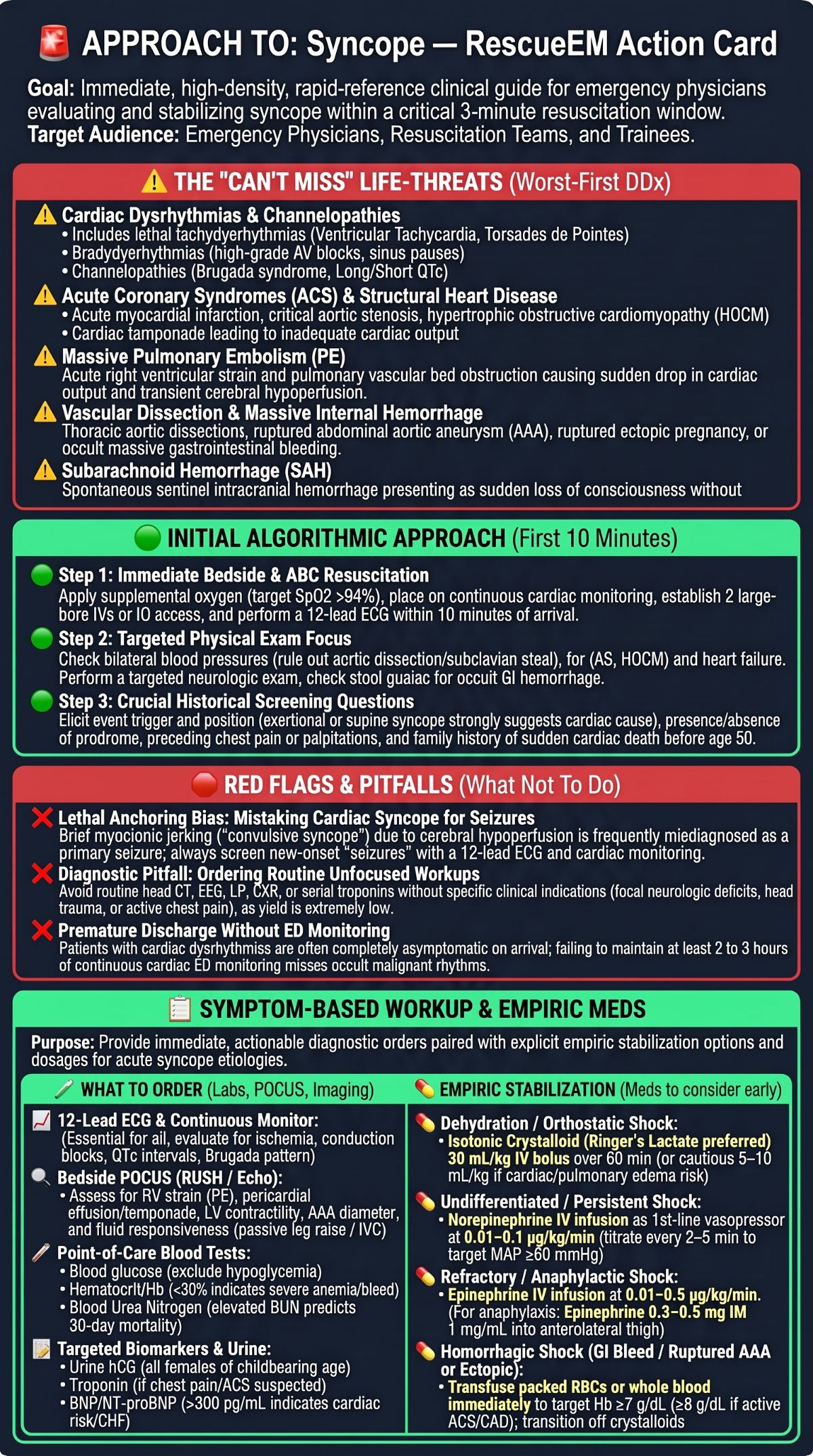 Syncope Emergency Clinical Action Card