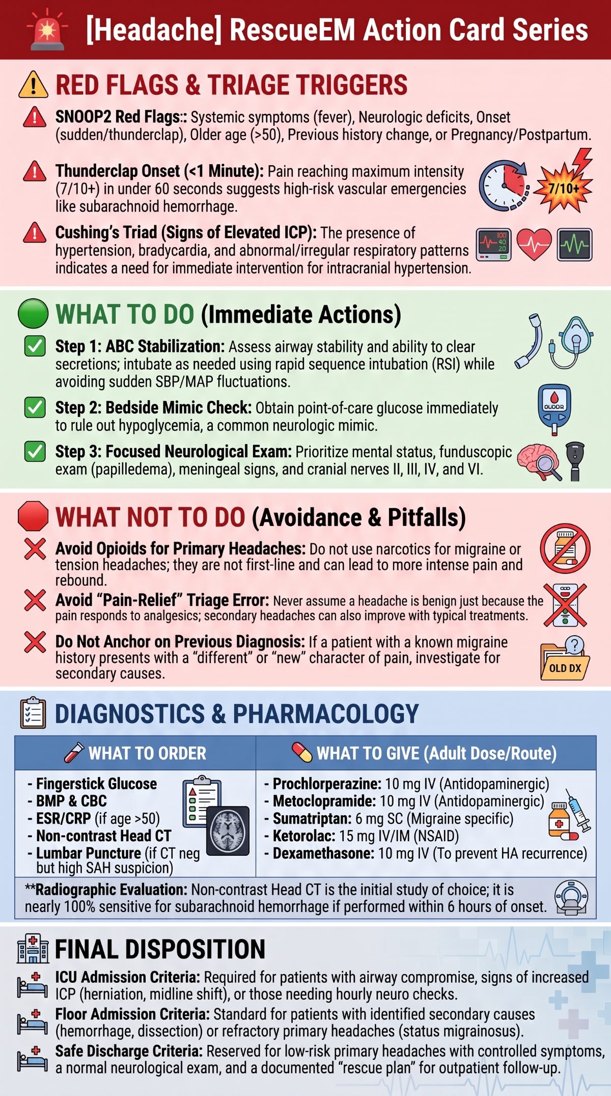 Headache Emergency Medical Action Card