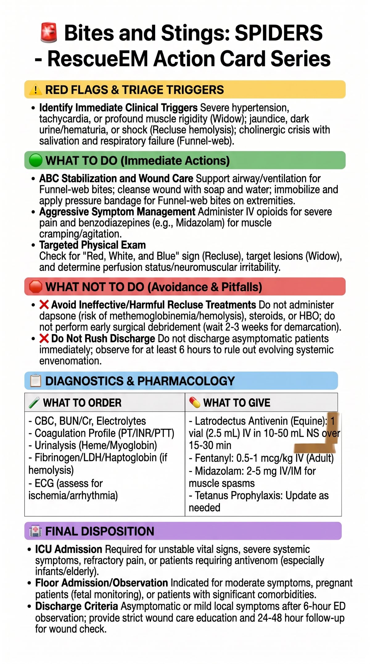 Spider Bites Medical Action Card
