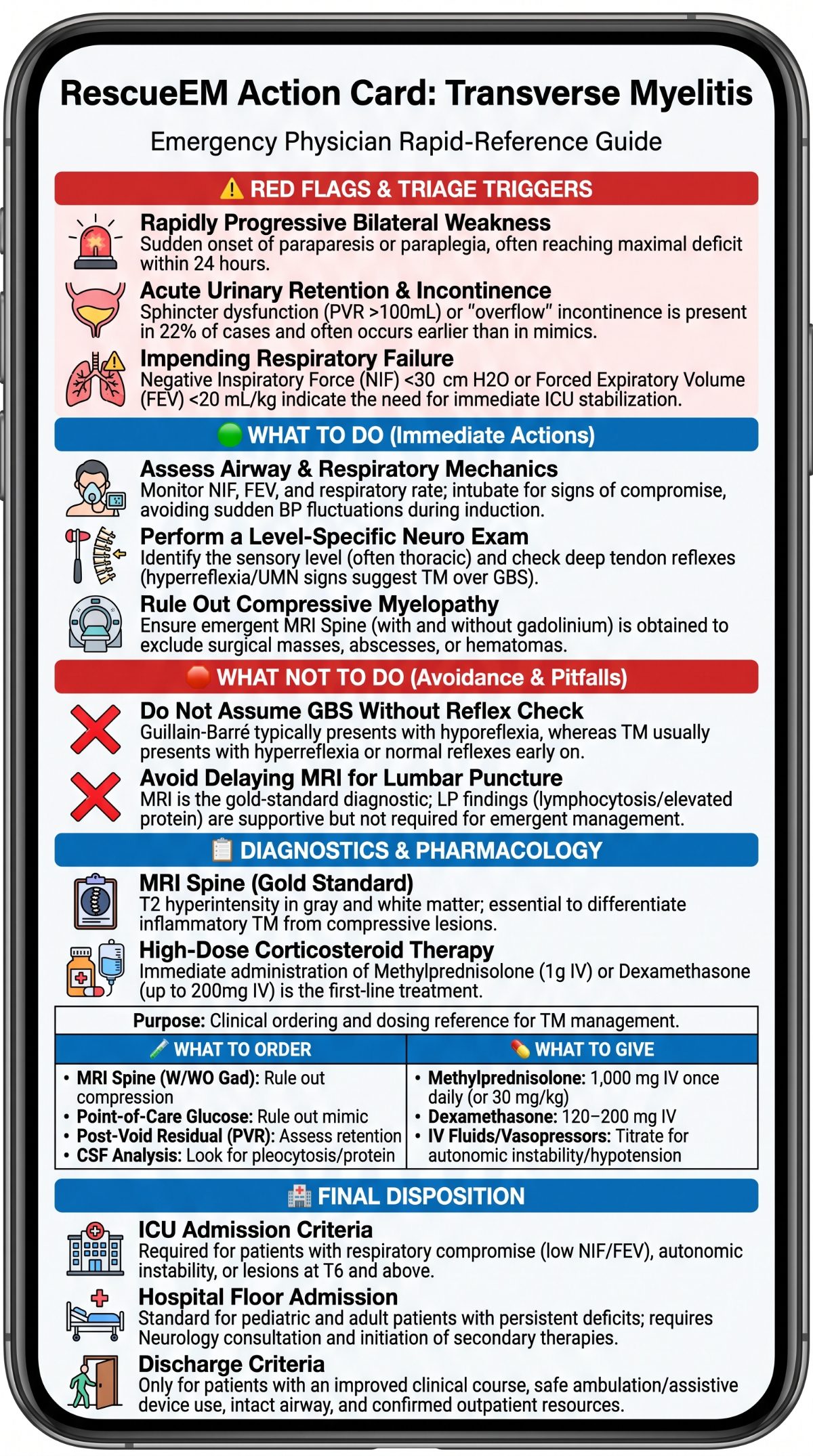 Transverse Myelitis Emergency Action Card