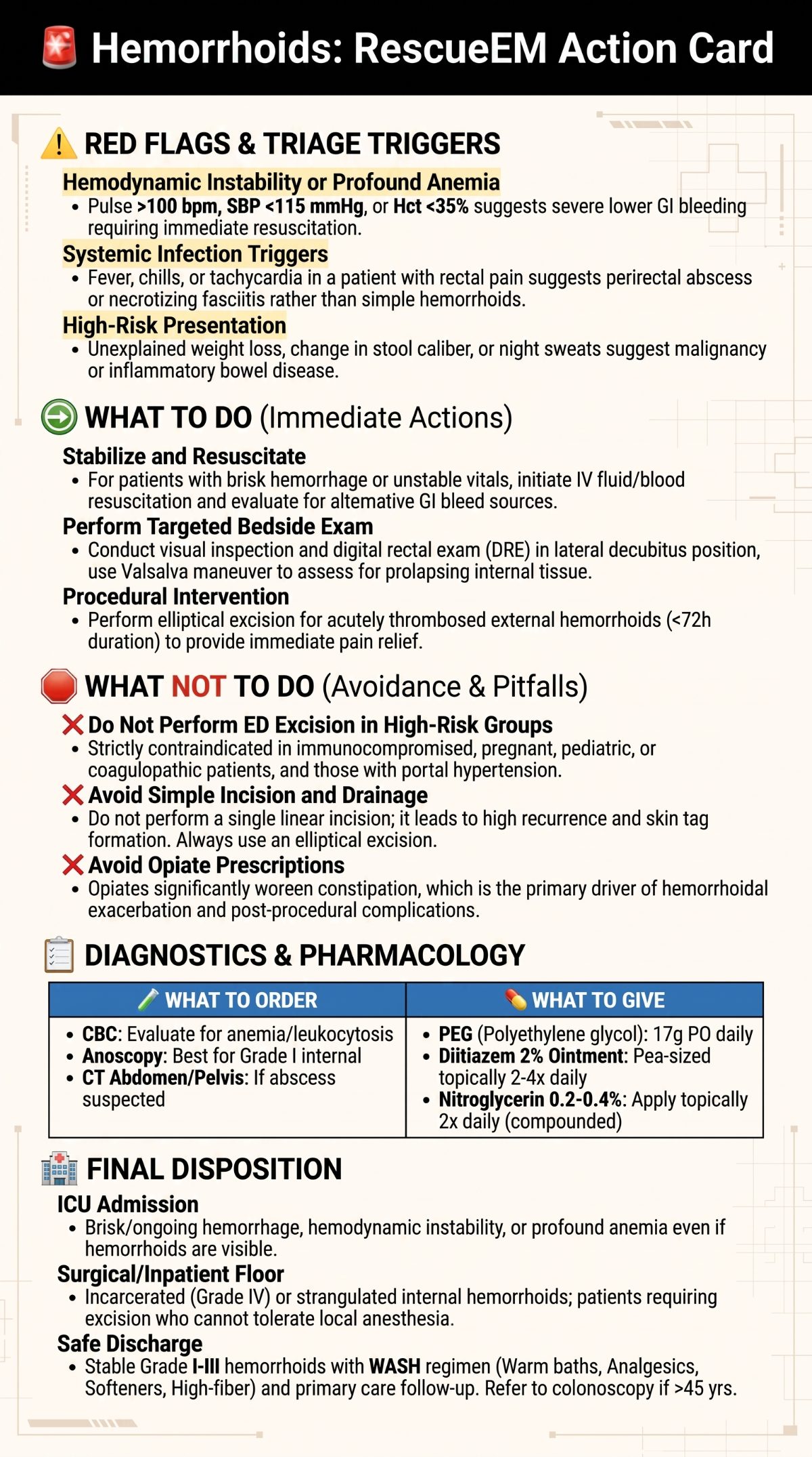 Hemorrhoids Emergency Action Card