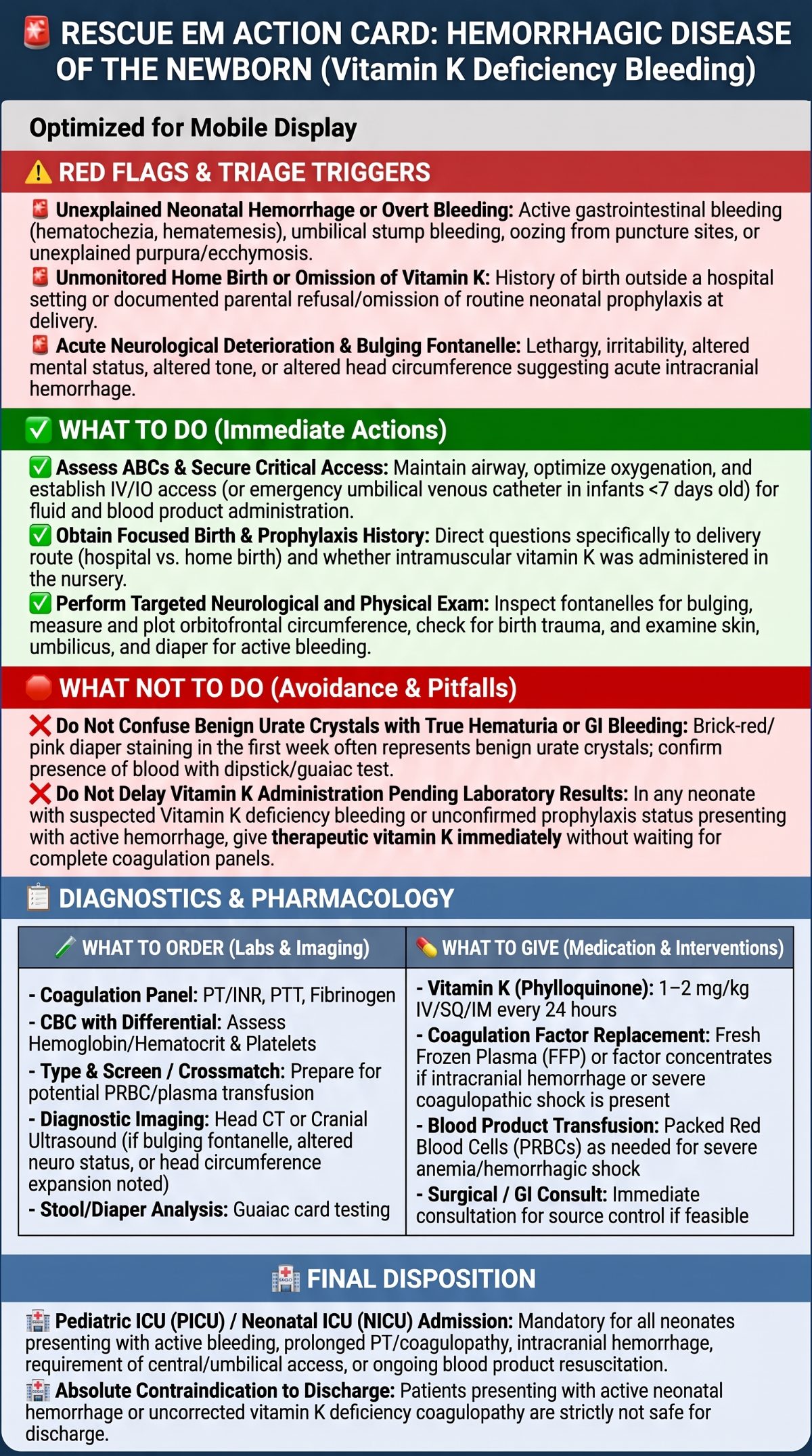 Neonatal Hemorrhagic Disease Action Card