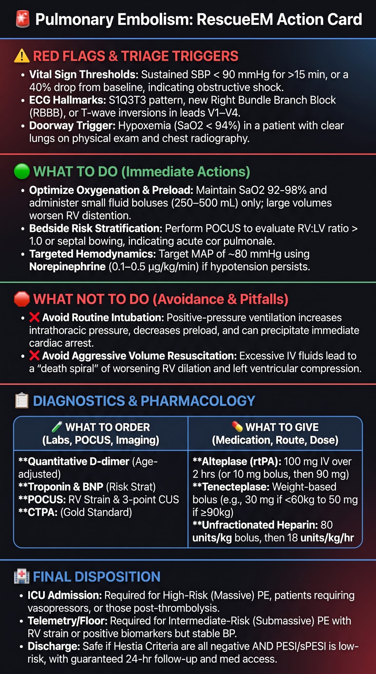 Pulmonary Embolism Emergency Action Card