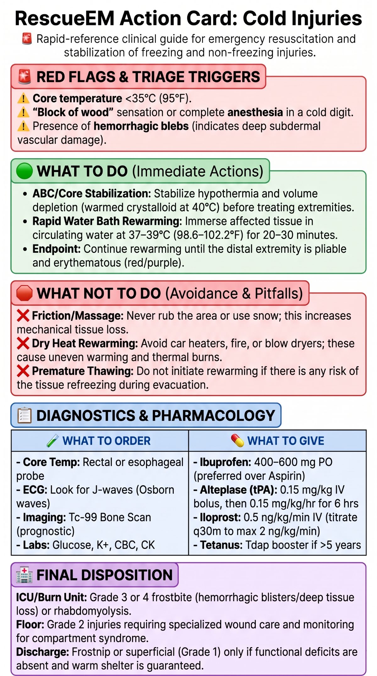 Cold Injury Emergency Action Card