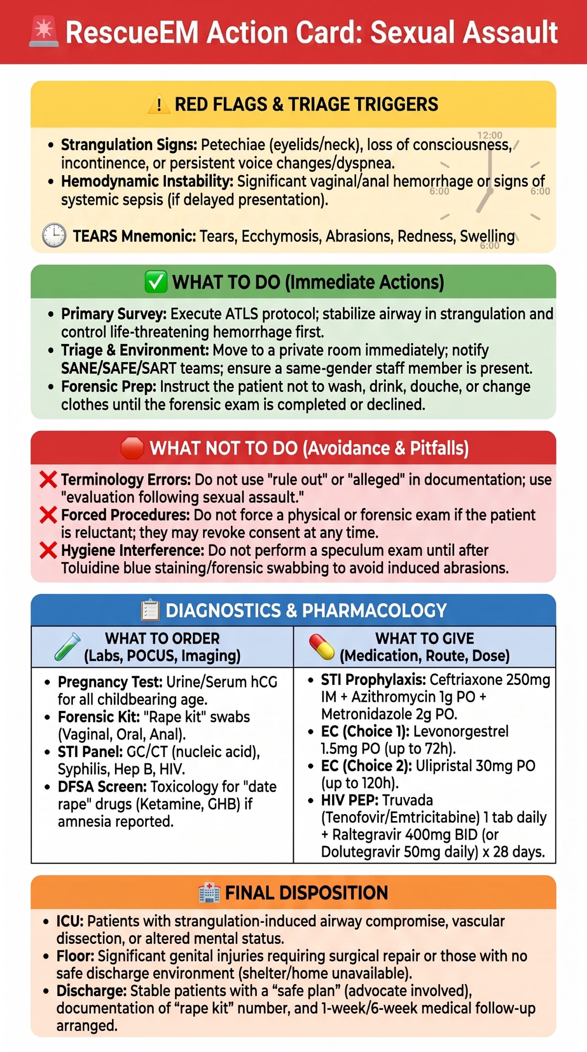 Sexual Assault Medical Action Card