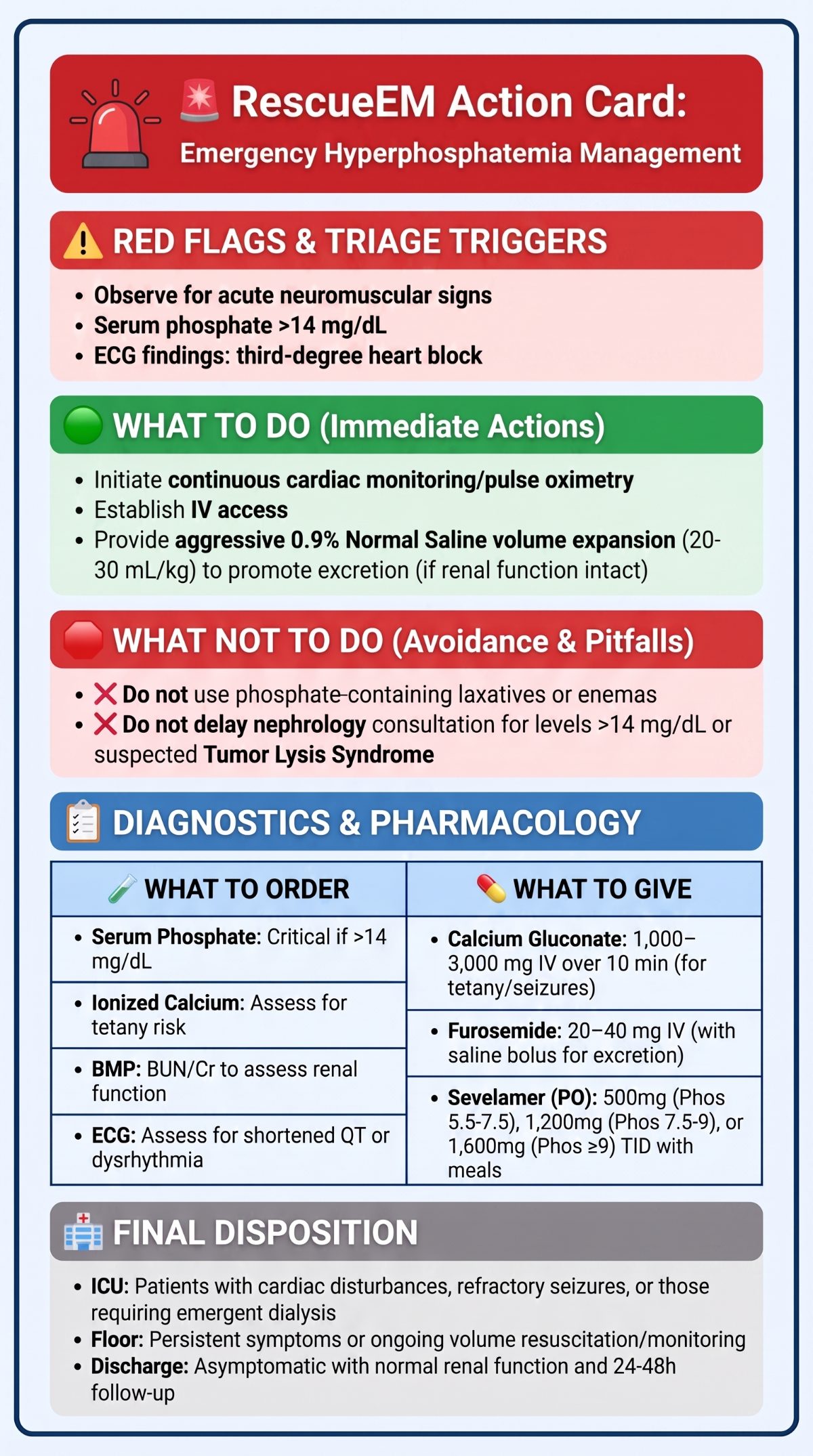 Hyperphosphatemia Emergency Action Card
